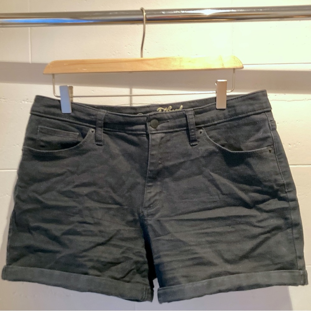Extra high rise stretch jean shorts — black (2/3 inch inseam)